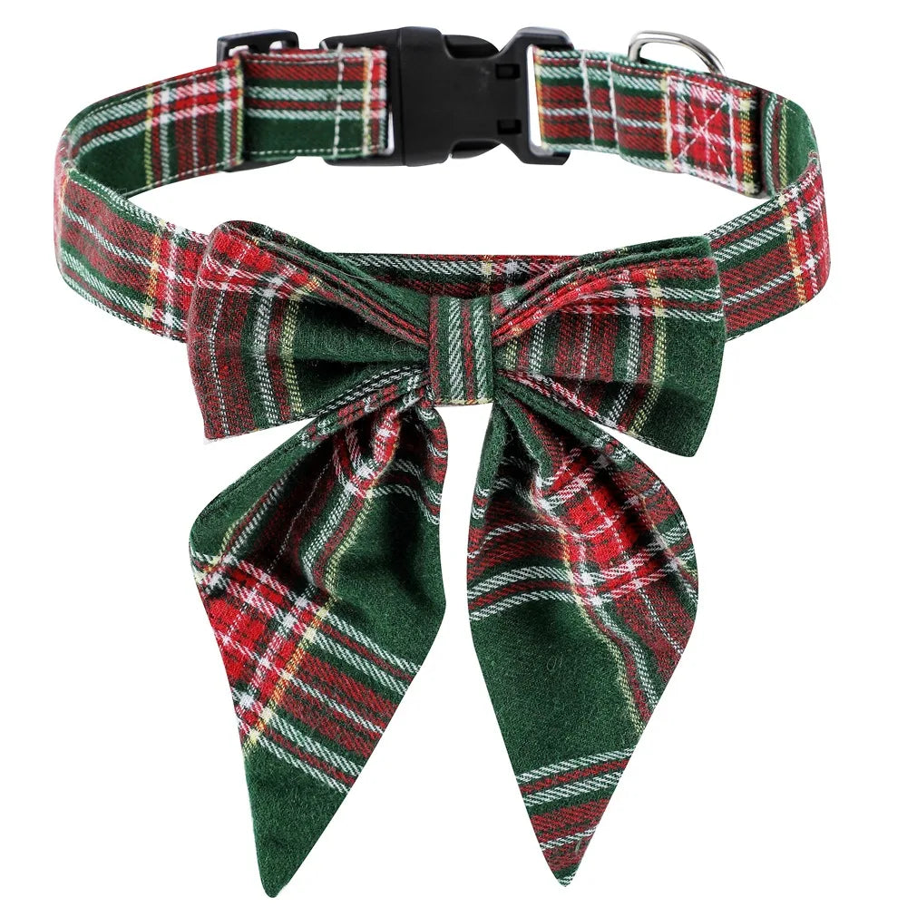 Christmas Dog Collar with Snowflake Bow - Festive Cotton Collar for Dogs and Cats