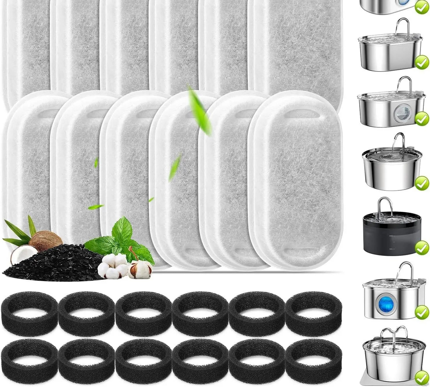 Filtres de remplacement et éponges pour fontaines à eau pour animaux de compagnie - Compatibles avec les modèles 2L et 3.2L