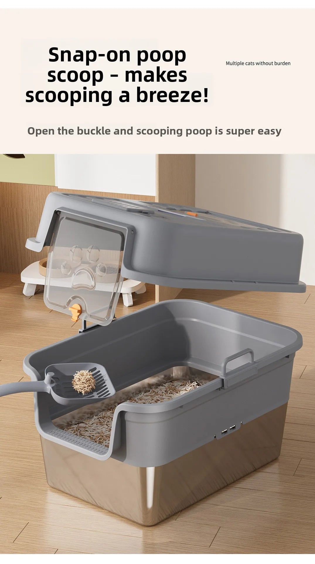Stainless Steel Top Entry Self-Cleaning Cat Litter Box — Extra Large, Splash-Proof & Portable