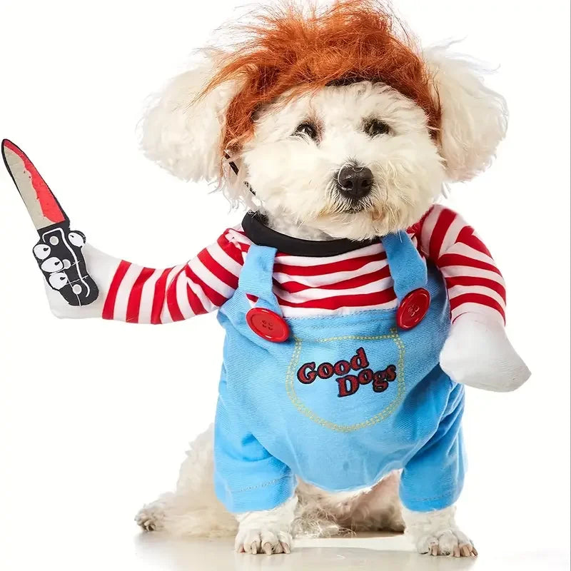 Costume de Chien Poupée Ensanglantée Halloween avec Perruque