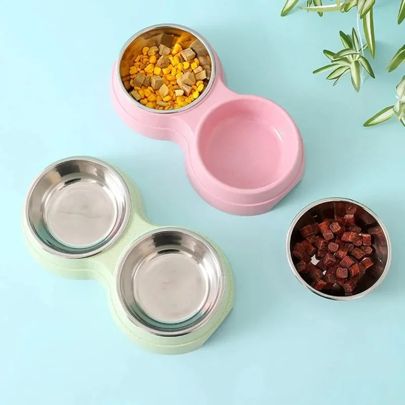Double Stainless Steel Pet Bowl with Raised Stand – For Dogs & Cats