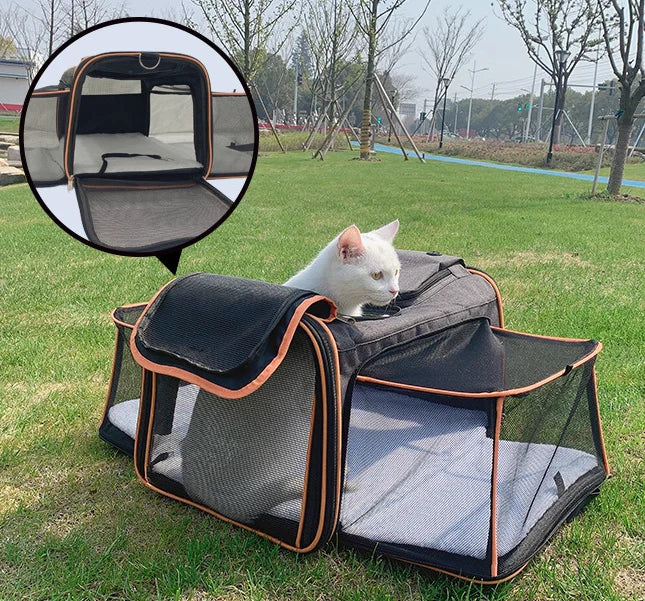 Expandable Pet Carrier with Fleece Pad & Storage Pockets