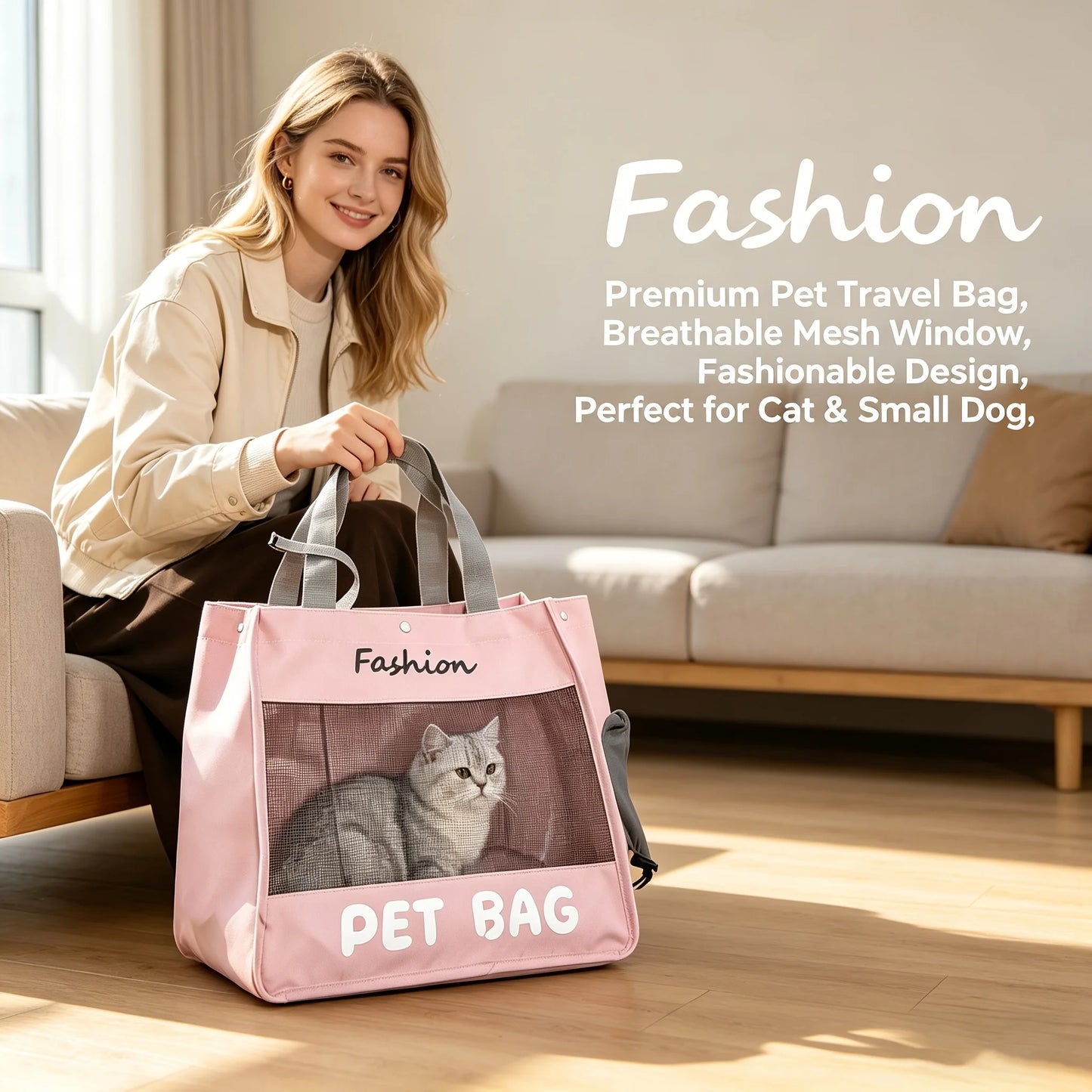 Breathable Canvas Carrier Bag for Cats & Small Dogs