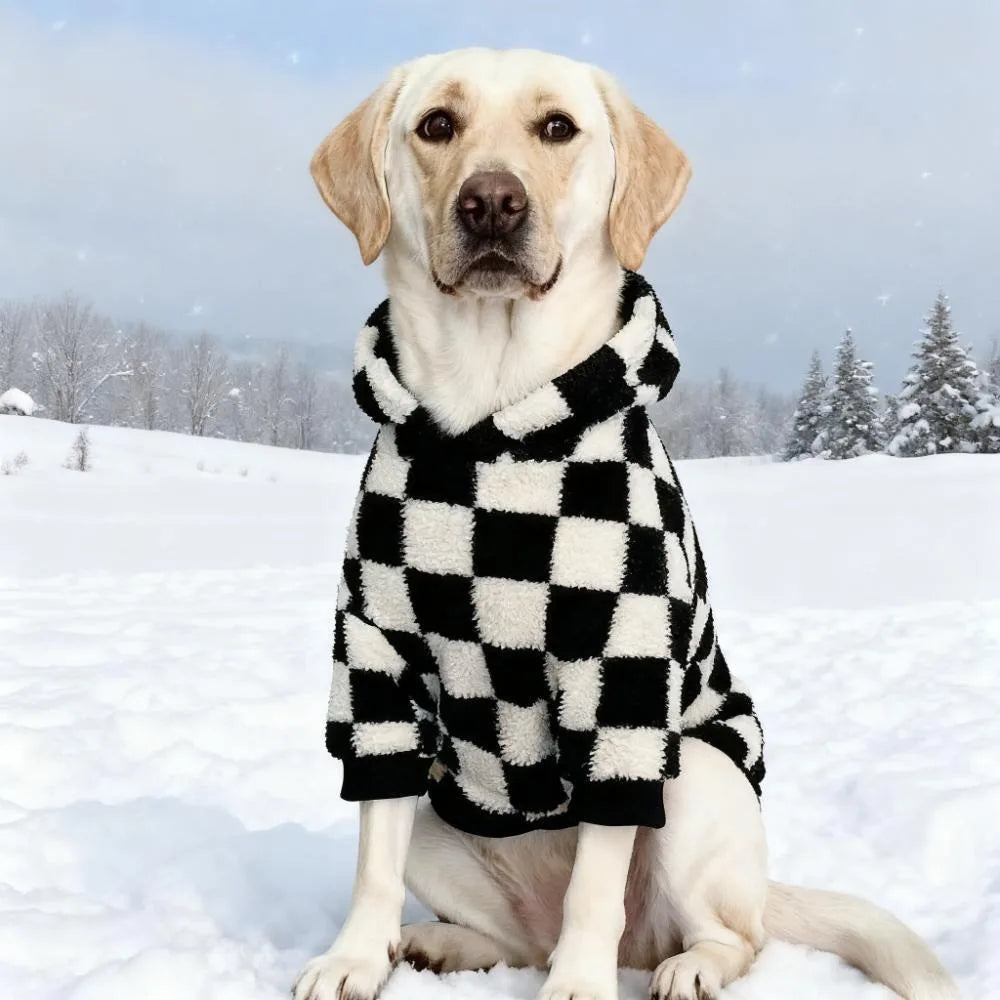 Sweat à capuche et manteau d'hiver en polaire motif échiquier pour chiens — Races moyennes à grandes