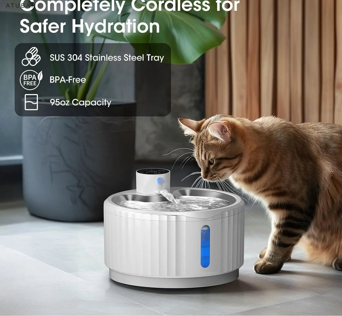 Fontaine à eau sans fil pour chat - Fontaine à boire pour animaux de compagnie de 2,8 L à piles