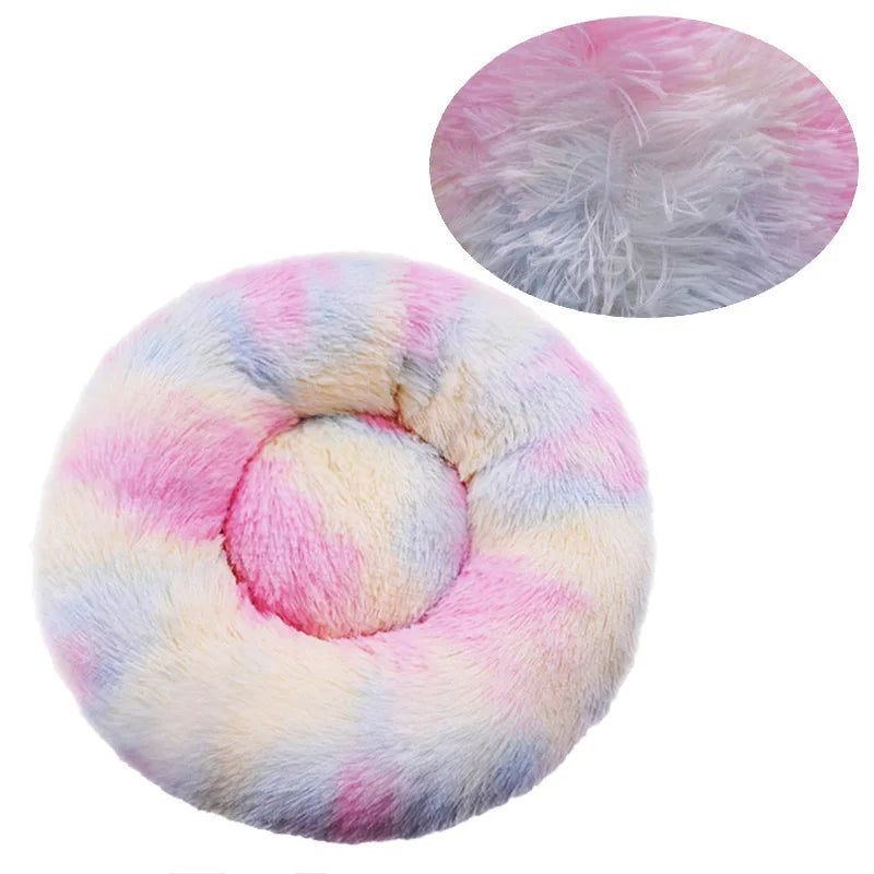 Round Plush Pet Bed — Washable Warm Basket for Dogs & Cats, 6 Sizes
