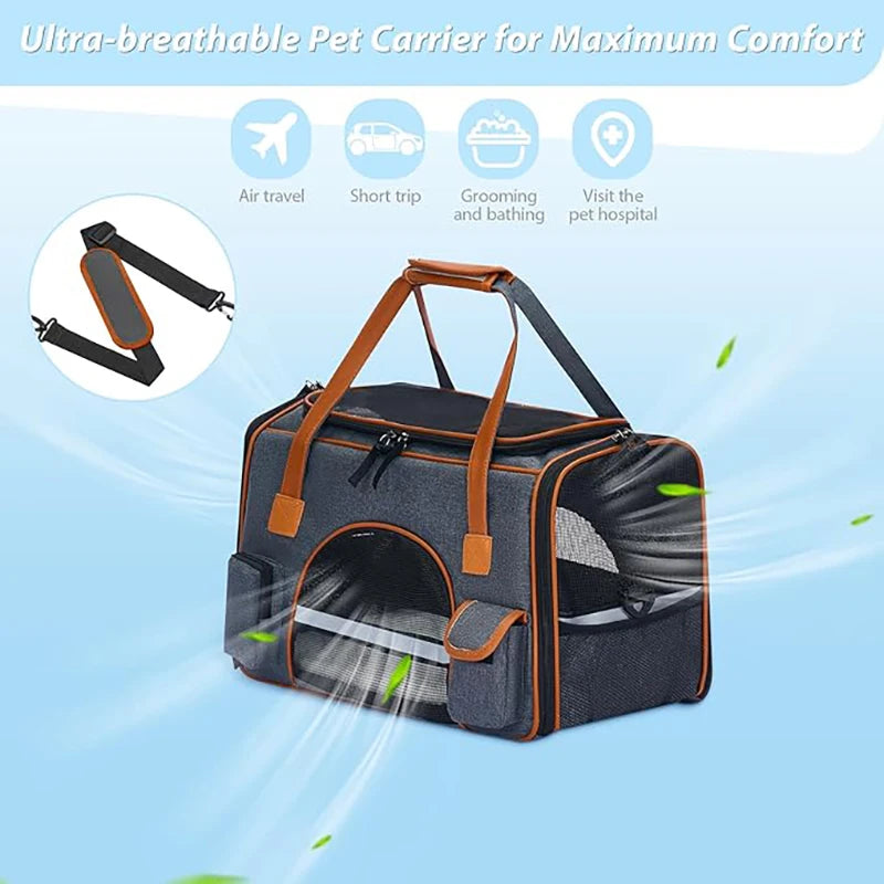 Anti-Collapse Pet Carrier Handbag with Storage Pockets
