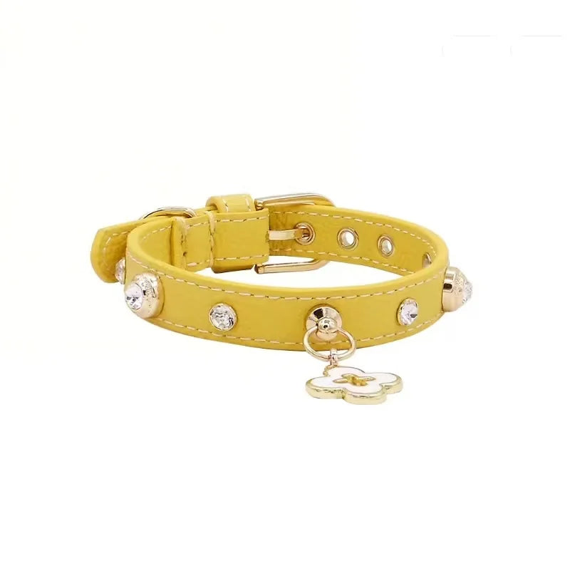 Rhinestone Genuine Leather Dog & Cat Collar