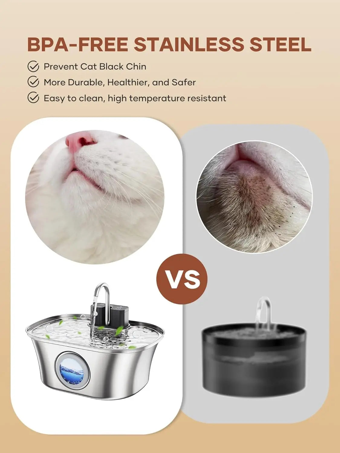 Fontaine à eau pour animaux de compagnie en acier inoxydable de 3,2 L – Recharge sans fil avec fenêtre de niveau d'eau