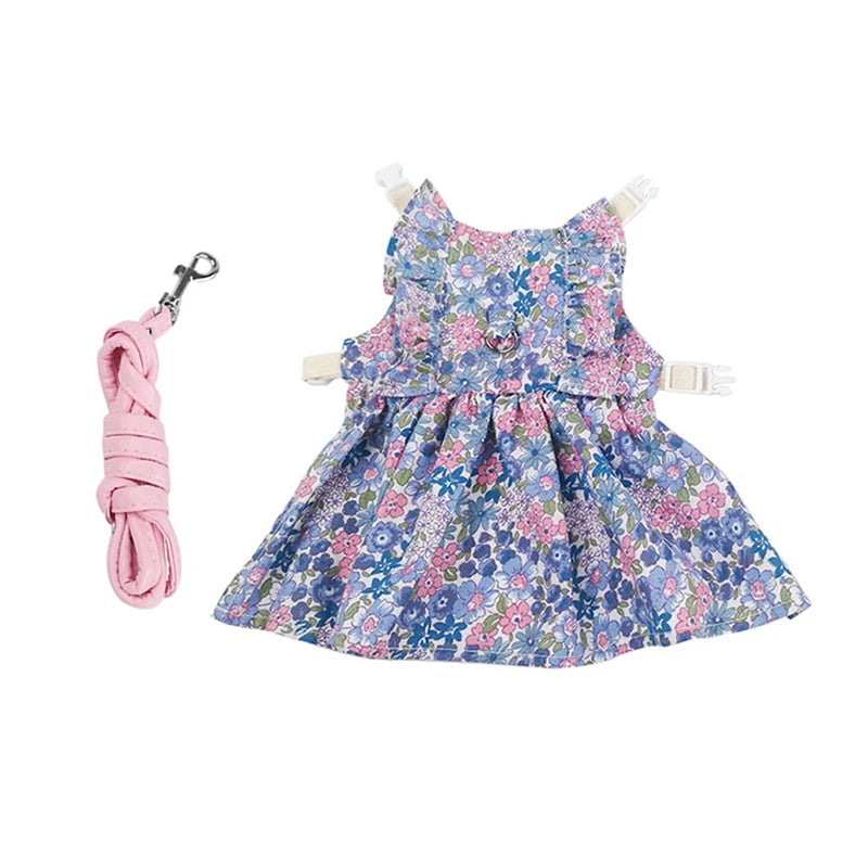 Floral Cotton Dress & Harness Set for Rabbits & Small Pets