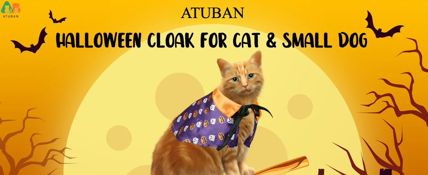 Déguisement d'Halloween pour Chat - Cape de Sorcier et Tenue de Sorcière pour Chats et Petits Chiens