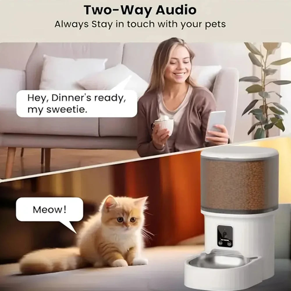 4L Smart App-Controlled Cat Feeder with HD Camera — Stainless Steel Bowl