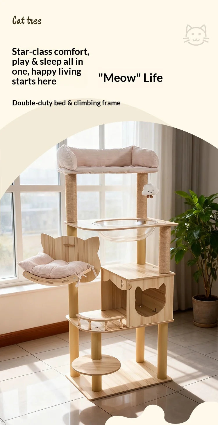 Wooden Cat Tree with Capsule House