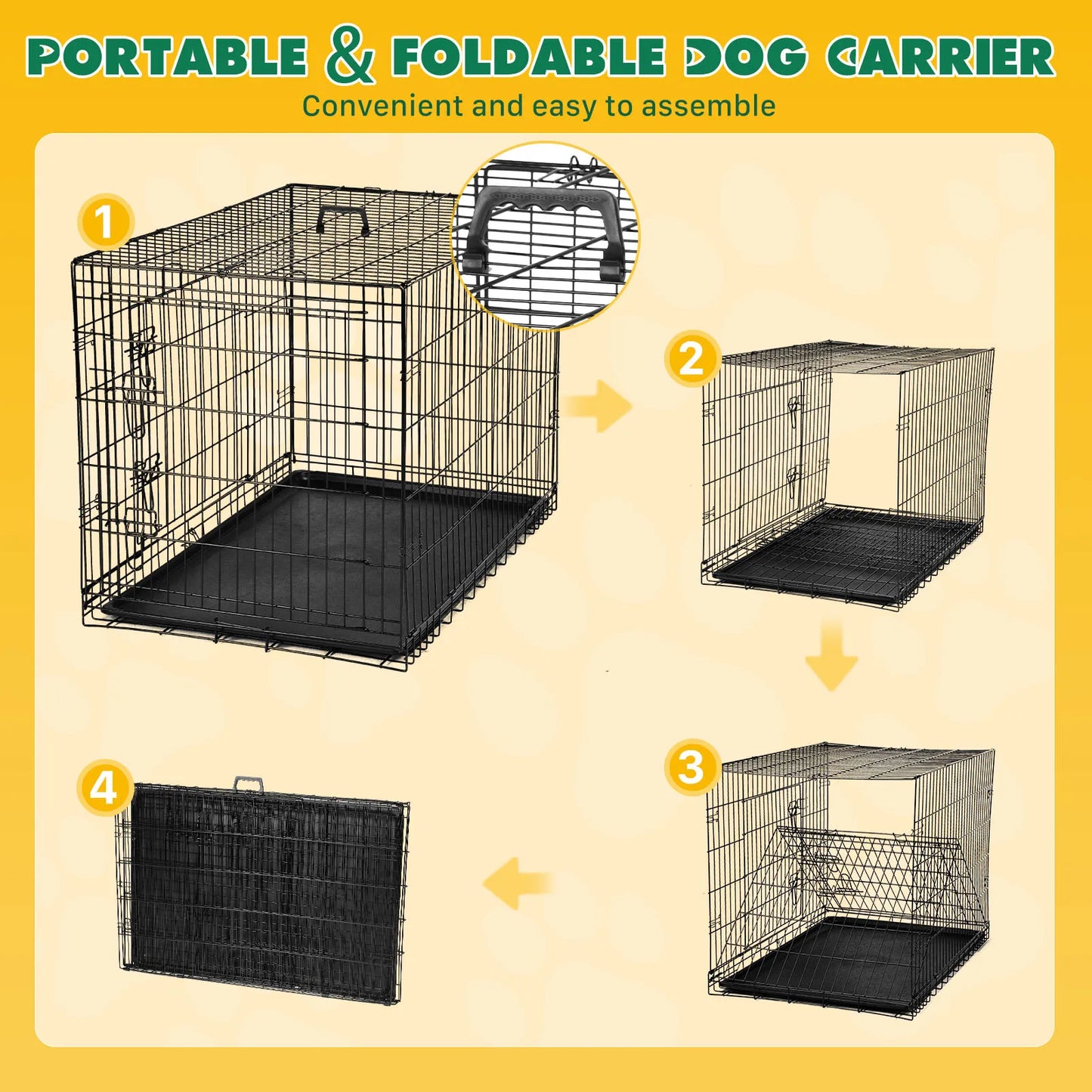 Folding Metal Wire Dog Crate with Leak-Proof Tray | Double Door