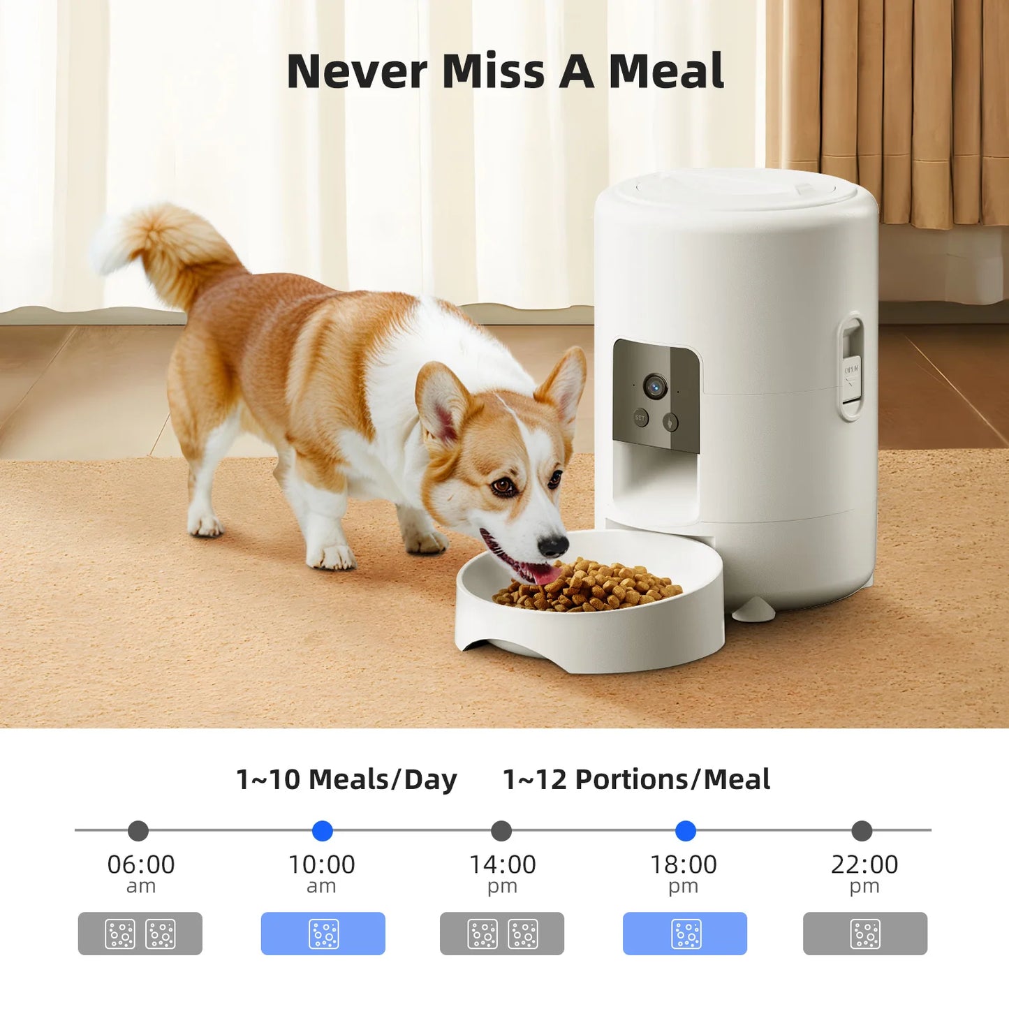 Cat feeder with camera, only supports 2.4G network, can only be powered by USB, has no screen display, and can video pet feeder