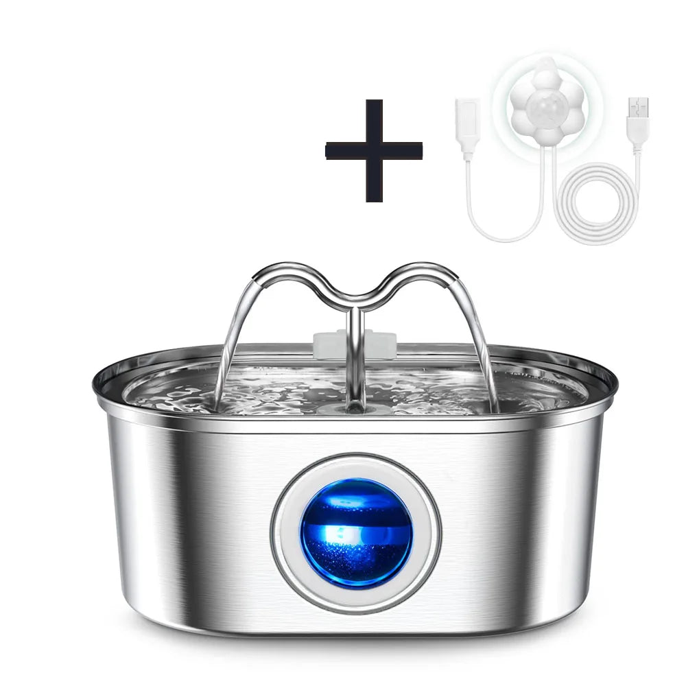 Cat drinking fountain 3.2L stainless steel cat drinking fountain ultra-quiet transparent window pet automatic filtering drinking