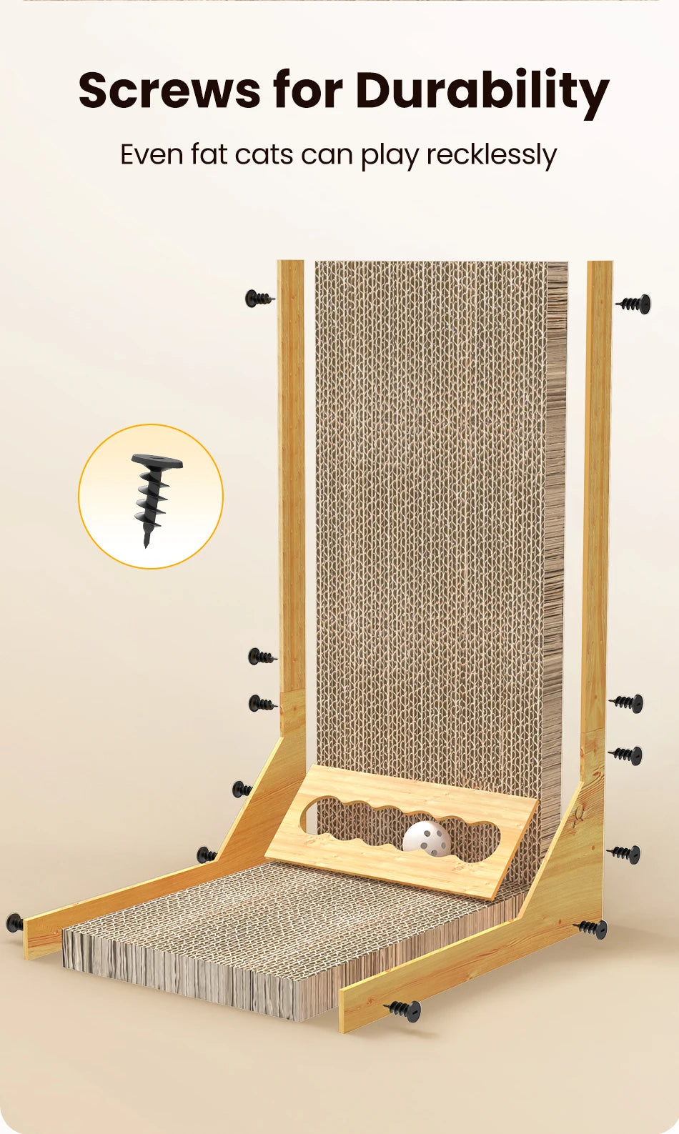 L-Shaped Cat Scratcher with Trackball Toy & Furniture Protector