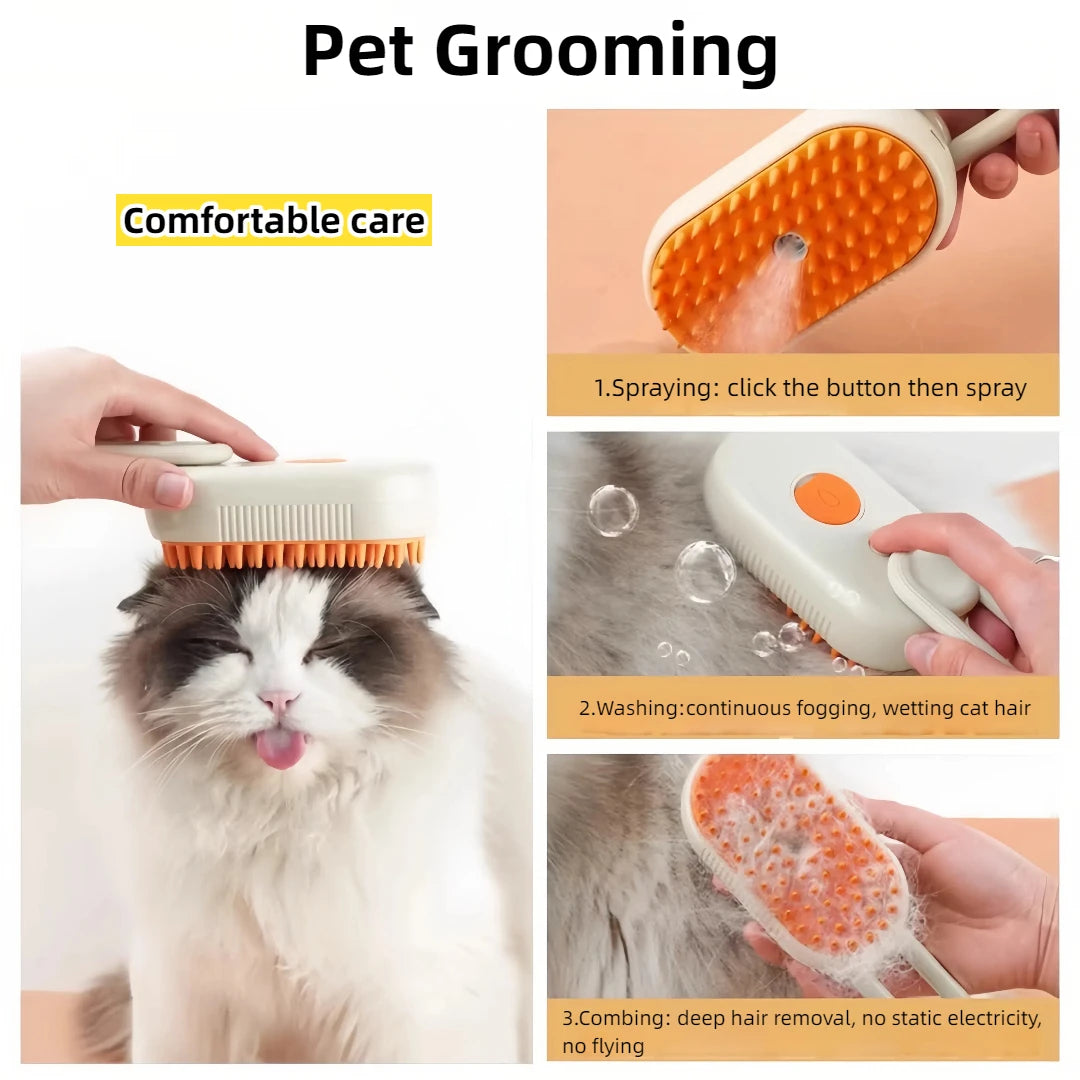 3-in-1 Electric Pet Steam Brush - Grooming, Cleaning & Massage Comb