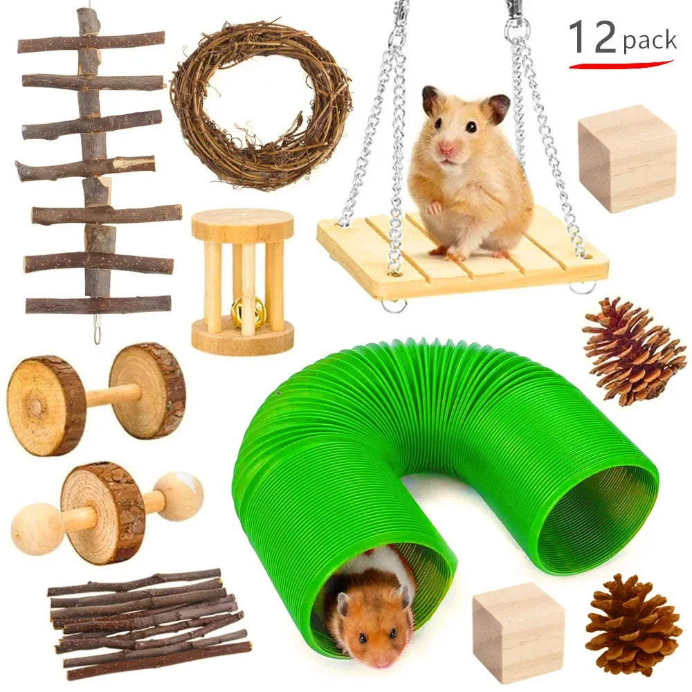 Wooden Molar & Play Toy Set for Small Pets