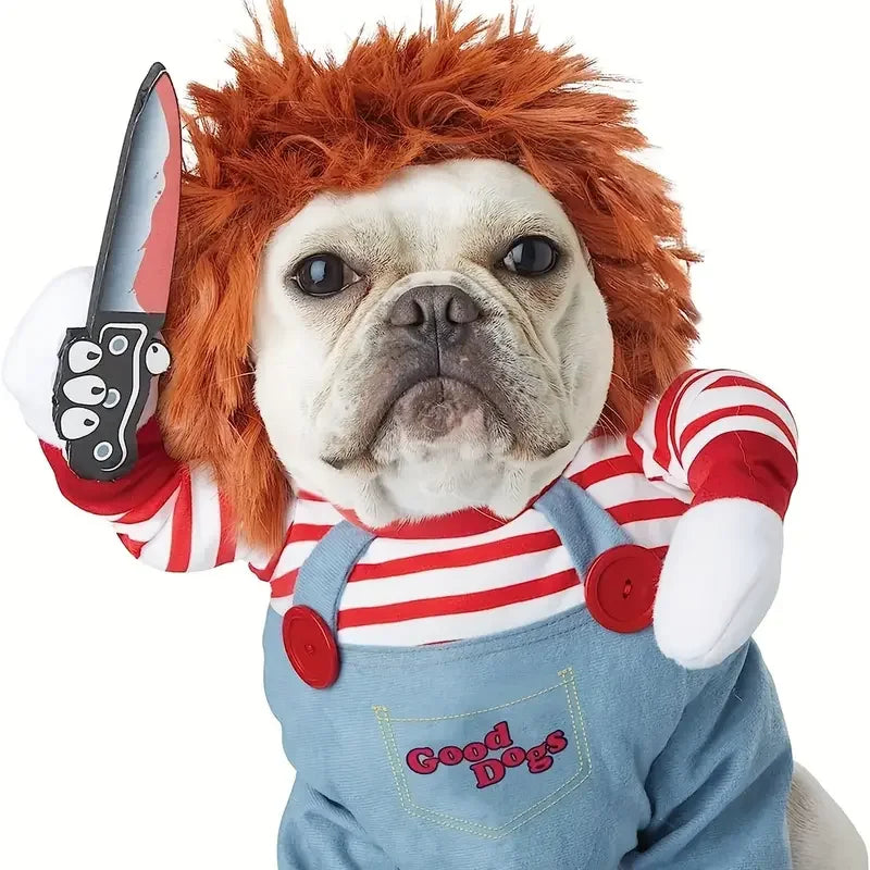 Costume de Chien Poupée Ensanglantée Halloween avec Perruque