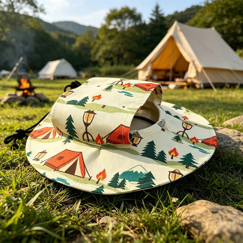 Cotton Bucket Sun Hat with Ear Holes for Cats & Small Dogs
