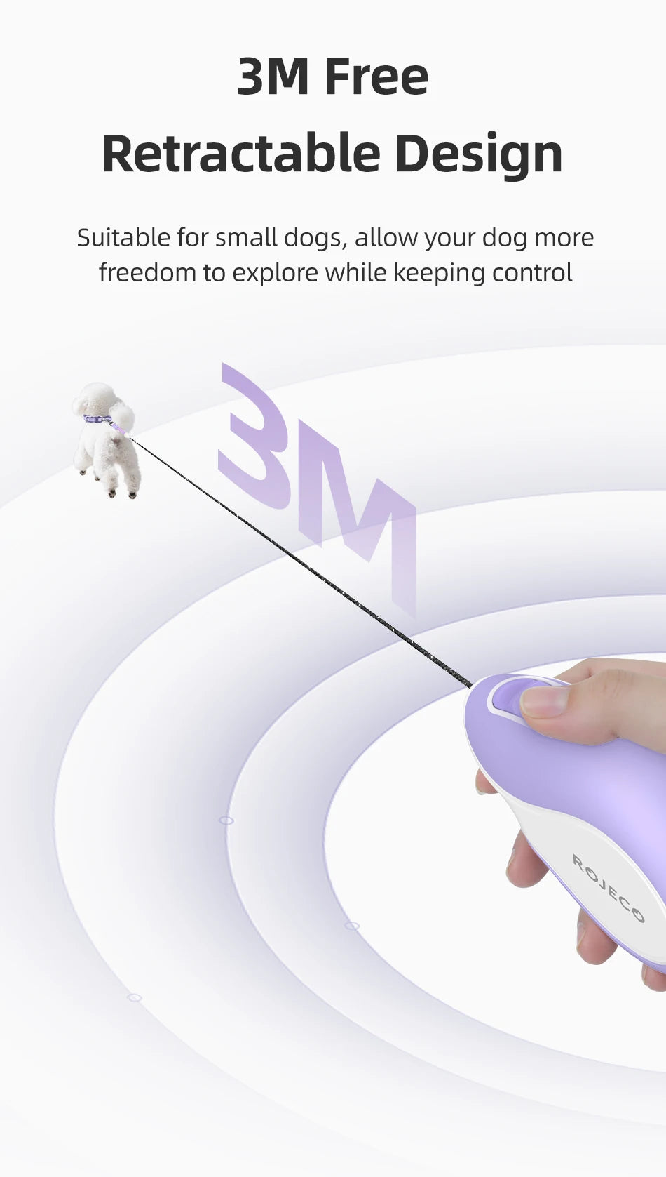 3M Mini Retractable Dog Leash — Compact Extendable Lead for Walking & Travel