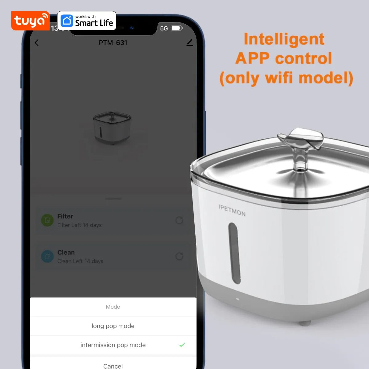2.5L Smart Cat Water Fountain — App-Controlled with Stainless Steel Bowl & 3 Filters