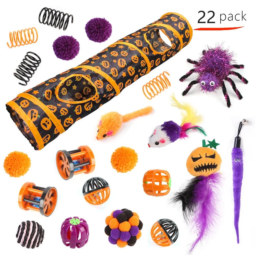 Halloween Cat Toy Variety Set with Wand, Mouse and Bell