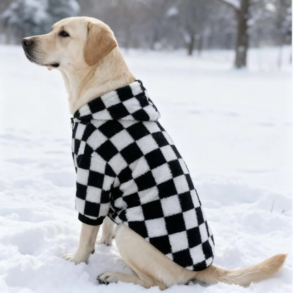 Sweat à capuche et manteau d'hiver en polaire motif échiquier pour chiens — Races moyennes à grandes