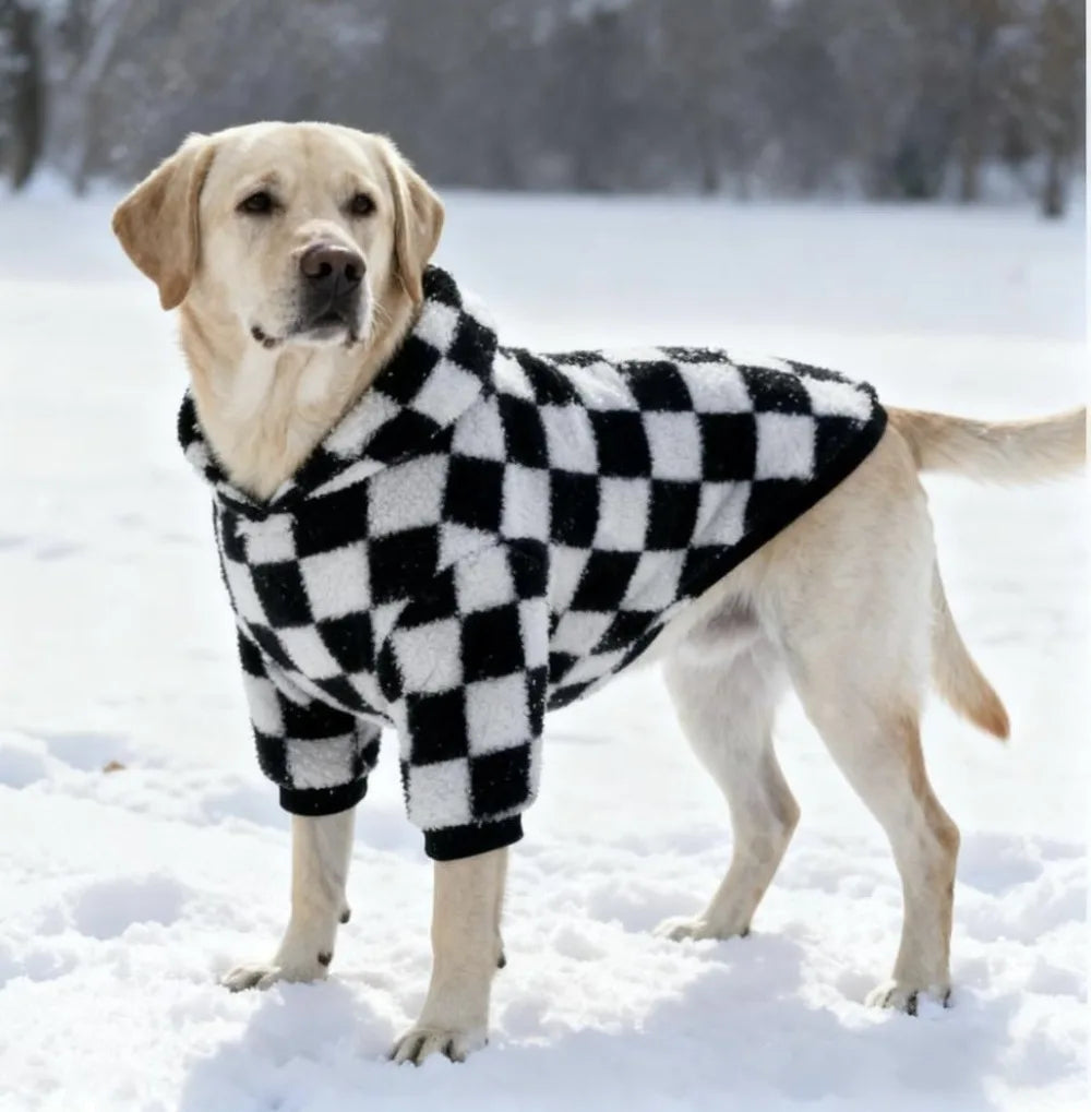 Sweat à capuche et manteau d'hiver en polaire motif échiquier pour chiens — Races moyennes à grandes