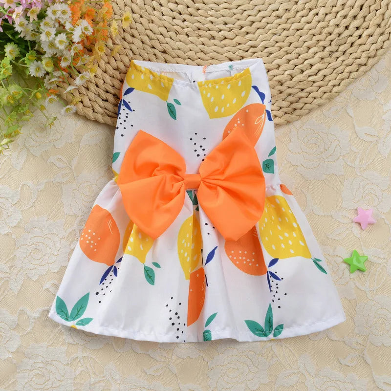Fruit & Floral Print Bow Dress for Cats & Small Dogs