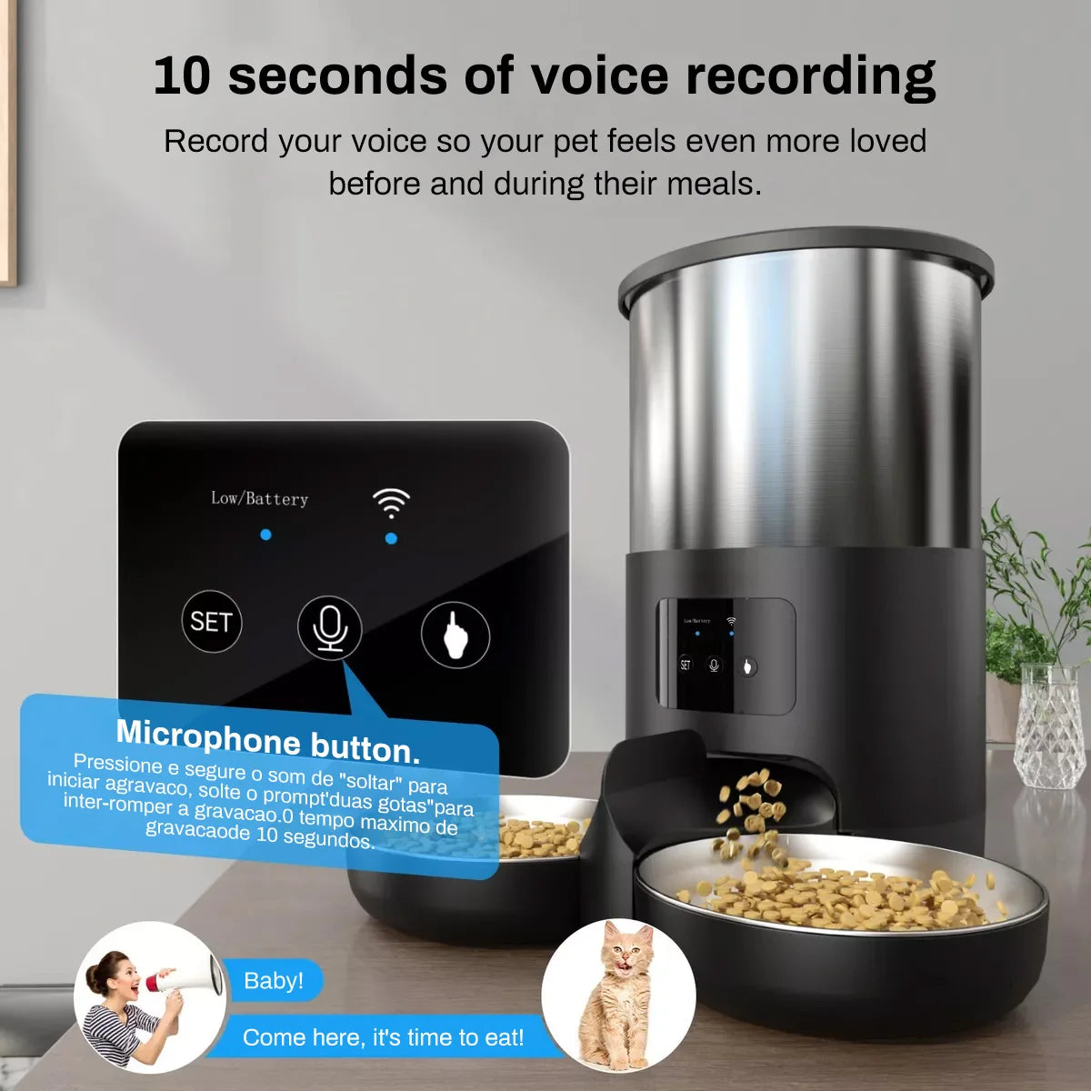 Distributeur Automatique de Croquettes WiFi pour Animaux de Compagnie avec Gamelle en Inox – 4,5 L