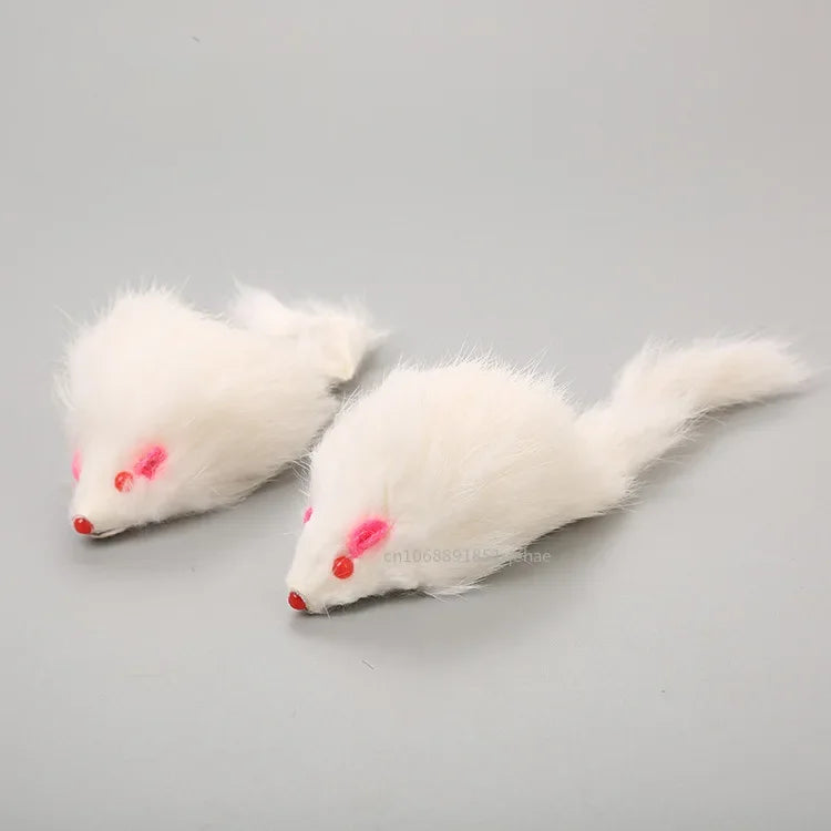 Rabbit Fur & Plush Mouse Toy for Cats – Long Tail Chew & Play Mice