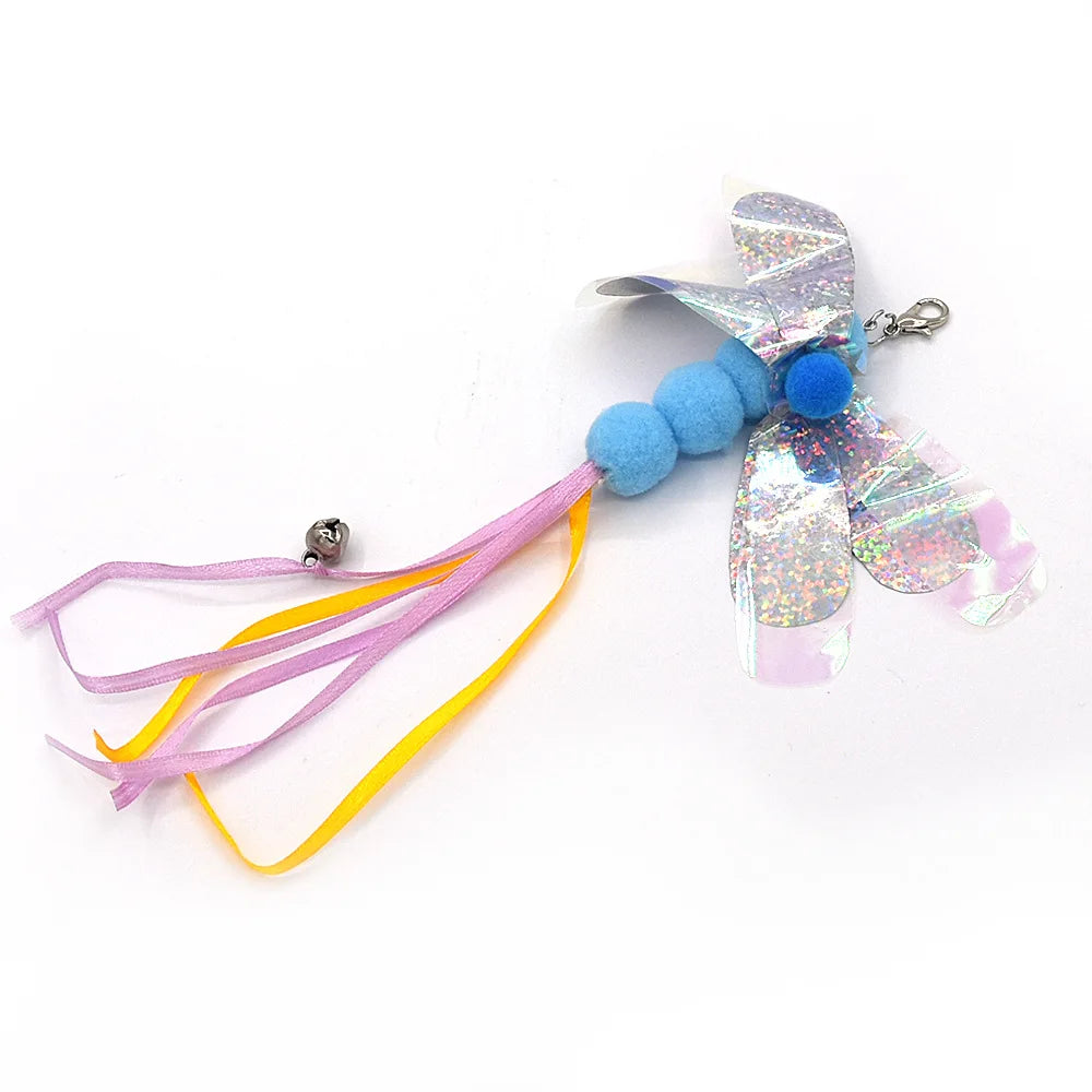 Feather Wand Cat Toy with Bell & Worm String - Interactive Teaser Set
