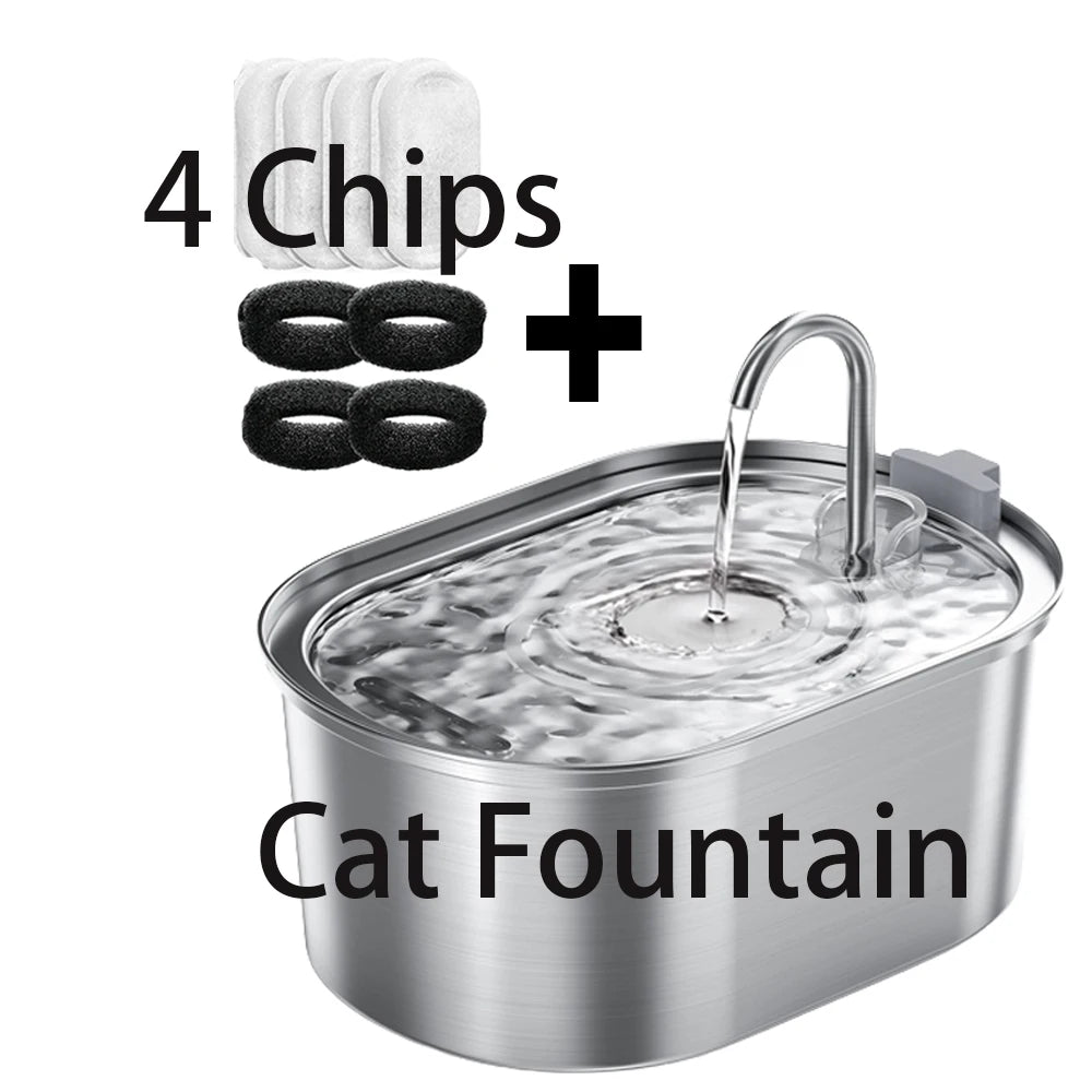3.2L/108oz automatic cat water fountain, stainless steel pet water fountain, USB powered cat fountain, multi-filtered dog water