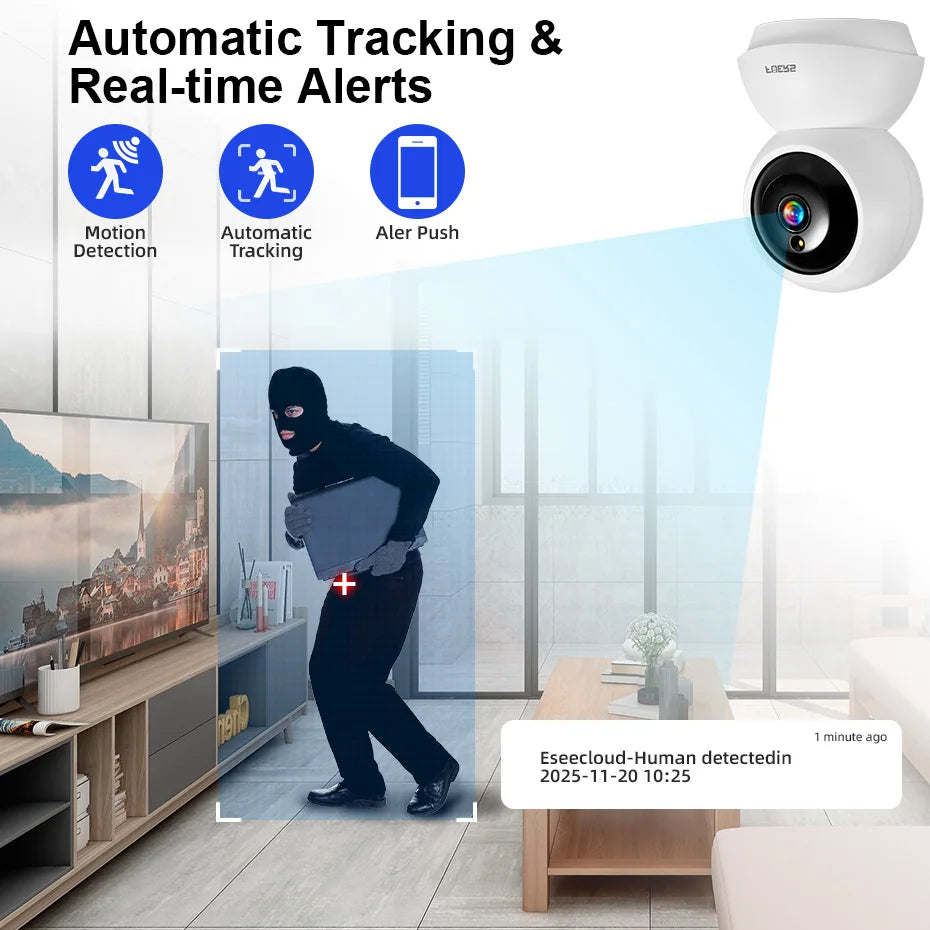 Smart WiFi Pet Camera with AI Tracking & Night Vision