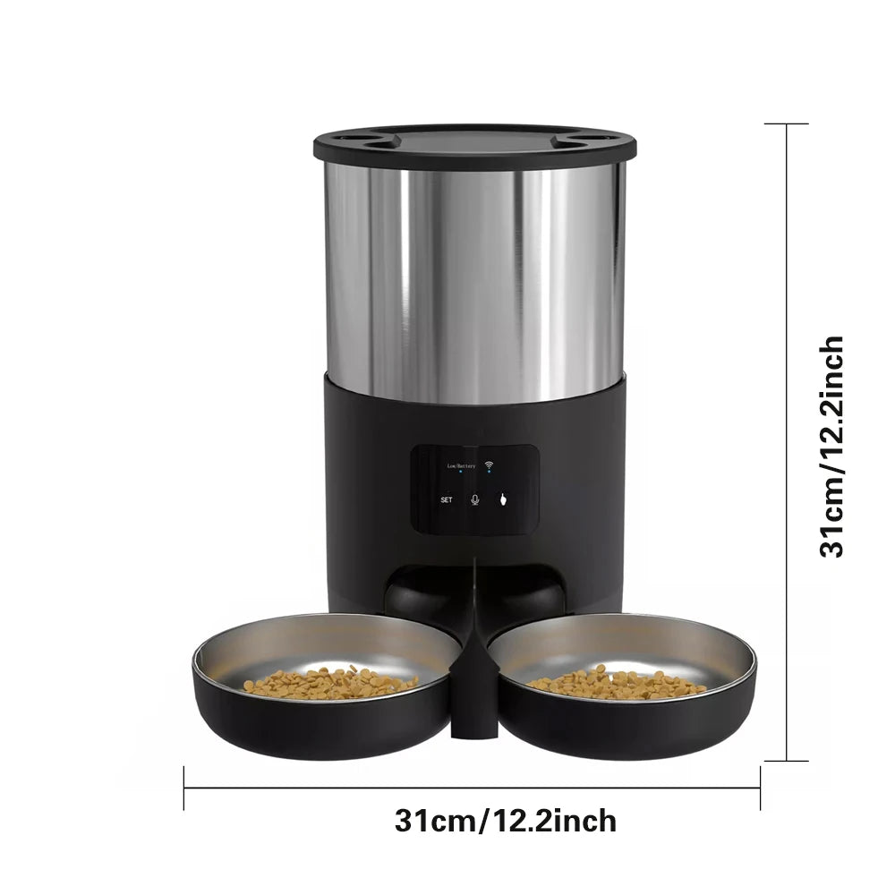 Distributeur Automatique de Croquettes WiFi pour Animaux de Compagnie avec Gamelle en Inox – 4,5 L