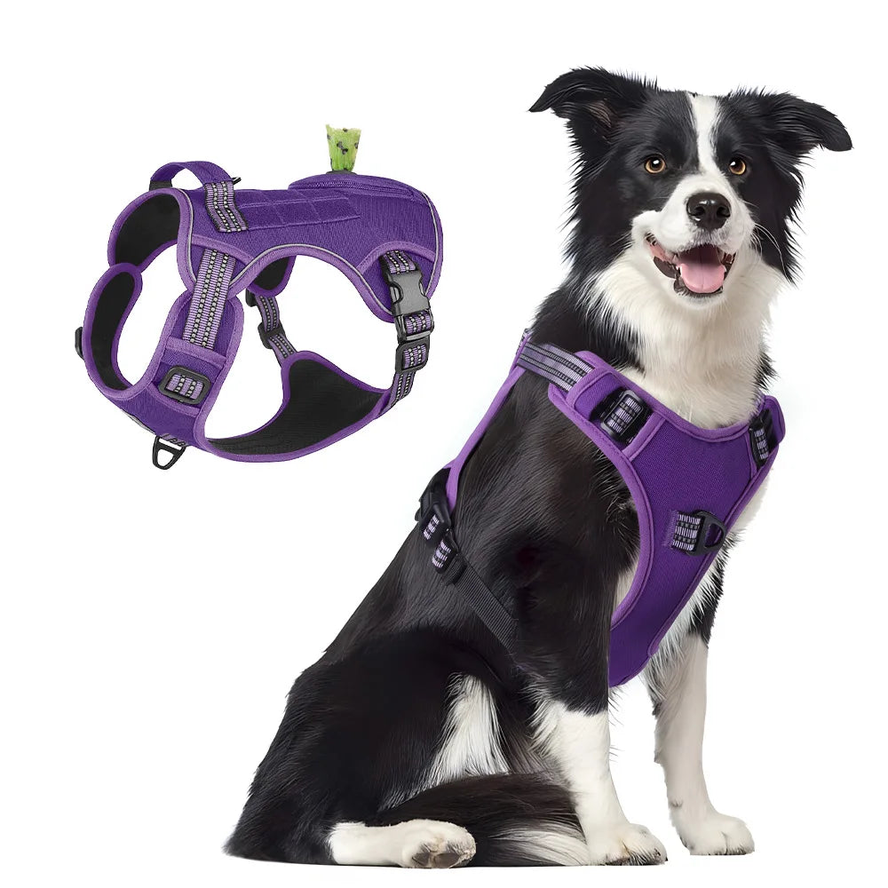 Harnais tactique anti-traction réfléchissant pour chiens de taille moyenne et grande