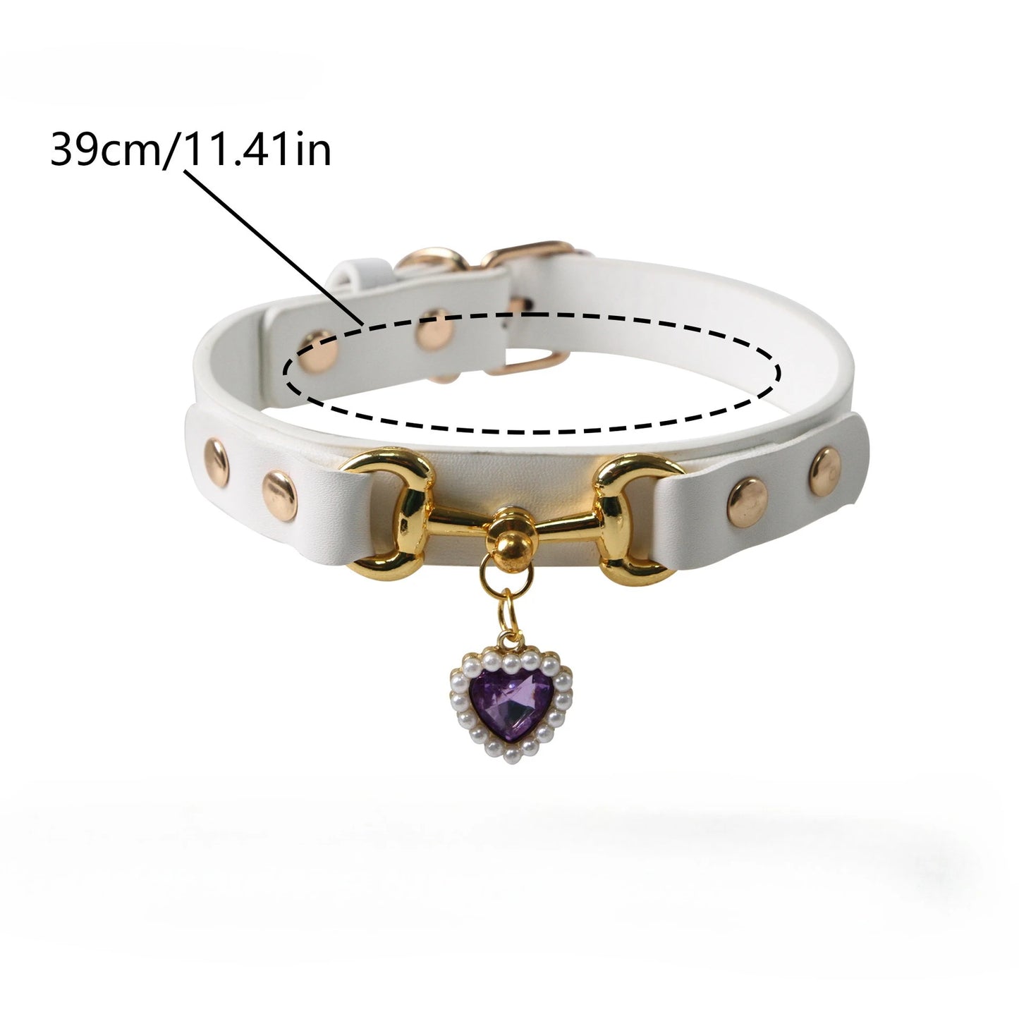 Heart Print Leather Collar for Small Dogs & Cats