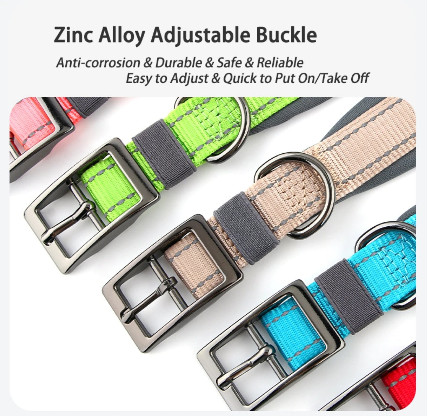 Neoprene Padded Reflective Dog Collar with Metal Buckle