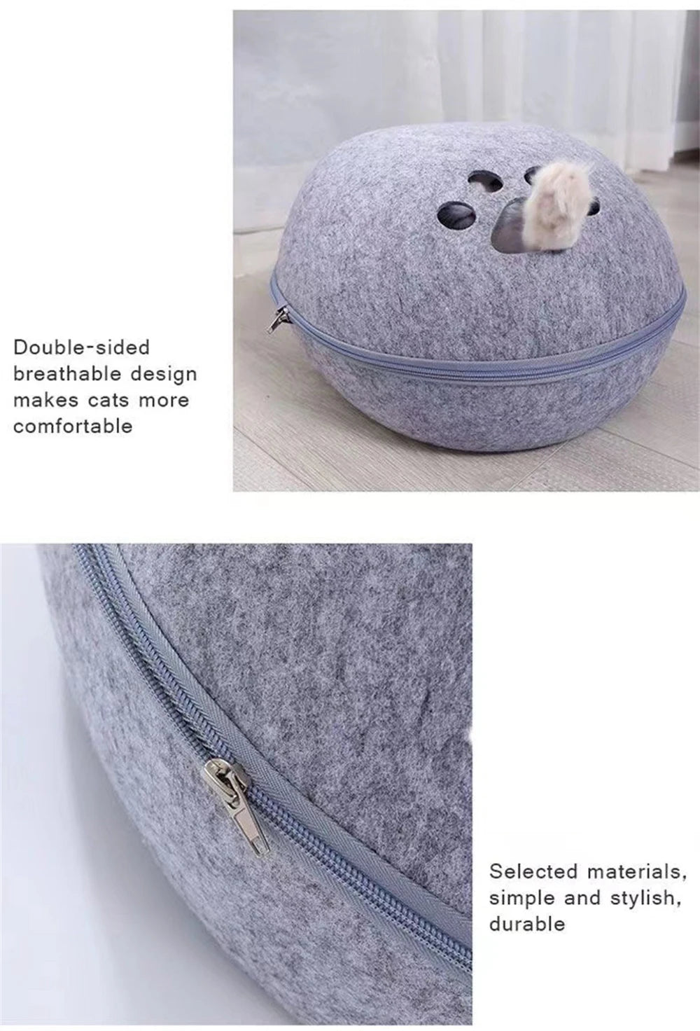 Egg-Shaped Felt Cat Bed with Mattress