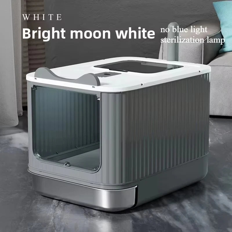 XXL Stainless Steel Enclosed Self-Cleaning Cat Litter Box — Anti-Splash Drawer in White, Yellow & Pink