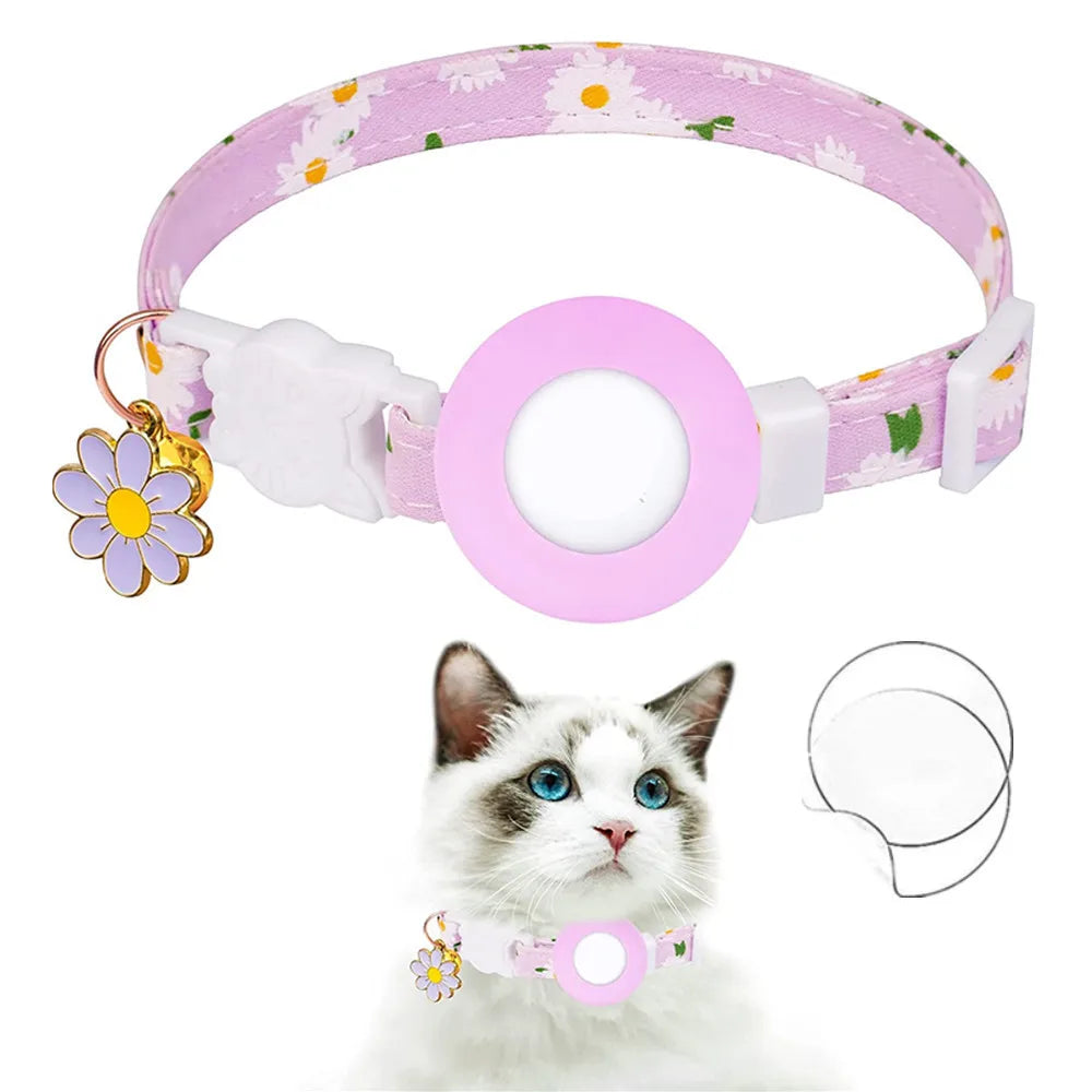 Collier de chat sécurisé avec support AirTag marguerite et grelot