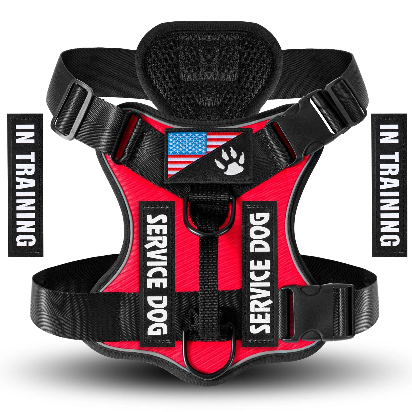 Reflective Service Dog Vest Harness with 5 Patches | Adjustable Soft Oxford Mesh Harness