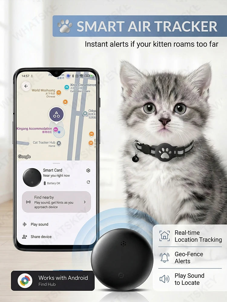 Google Find My Device Pet Collar Tracker for Cats & Dogs — Android Compatible