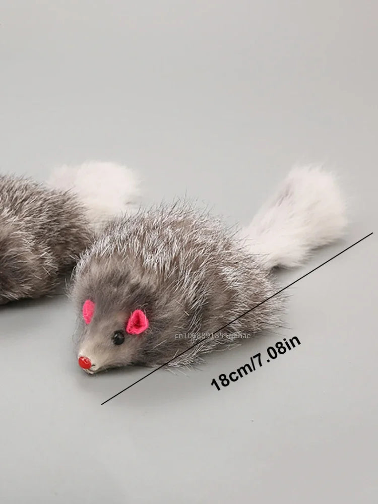 Rabbit Fur & Plush Mouse Toy for Cats – Long Tail Chew & Play Mice