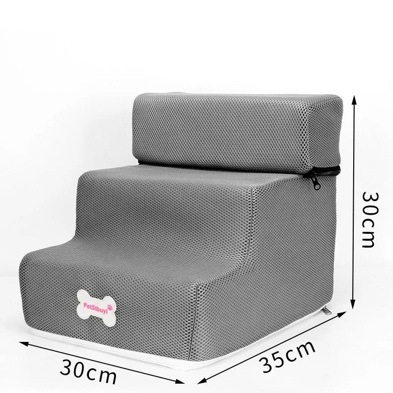 Anti-Slip Pet Stairs with Removable Washable Cover – 2 or 3 Step Ramp for Dogs & Cats