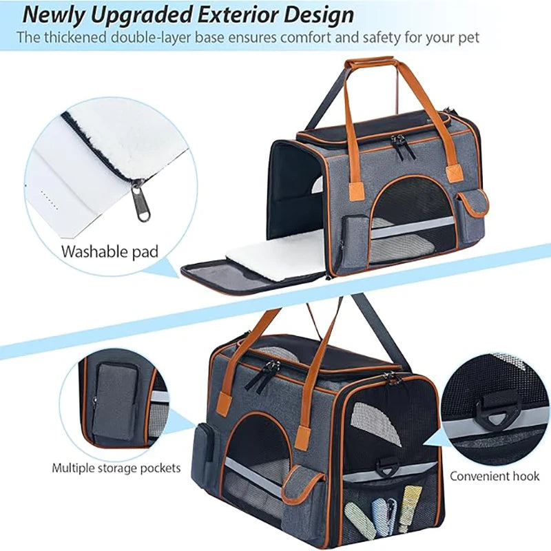 Anti-Collapse Pet Carrier Handbag with Storage Pockets