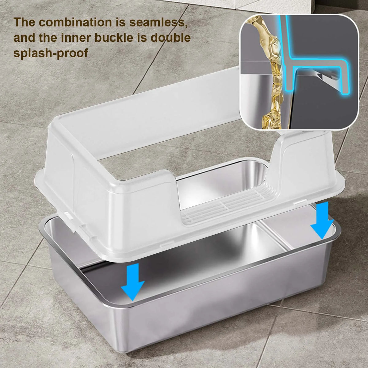 Stainless Steel Semi-Enclosed Cat Litter Box | High Sides | Anti-Splash | 3 Sizes