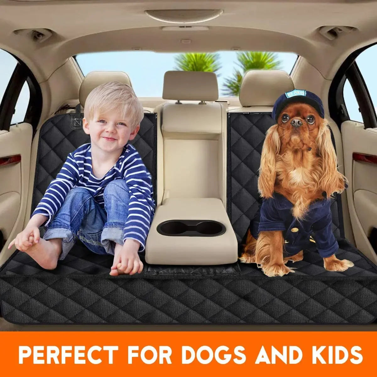 Waterproof Dog Car Seat Hammock Cover | Dirt-Resistant Back Seat Protector with Shoulder Straps
